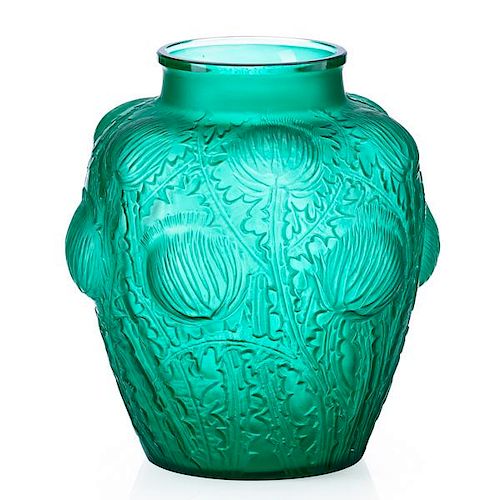 LALIQUE "Domremy" vase, green glass