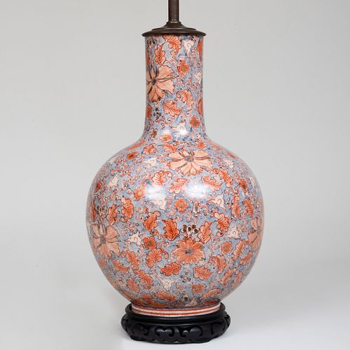 Chinese Style Crackle Glazed Bottle Vase Vase Mounted as Lamp