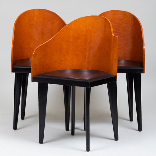 Three Saporitti Moderne Burl and Ebonized Side Chairs