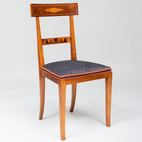 Continental Neoclassical Style Mahogany, Burlwood and Fruitwood Parquetry Side Chair