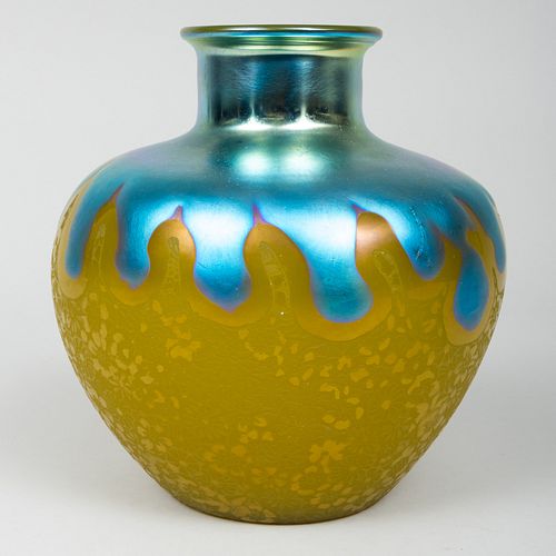 Art Nouveau Etched and Iridescent Glass Vase