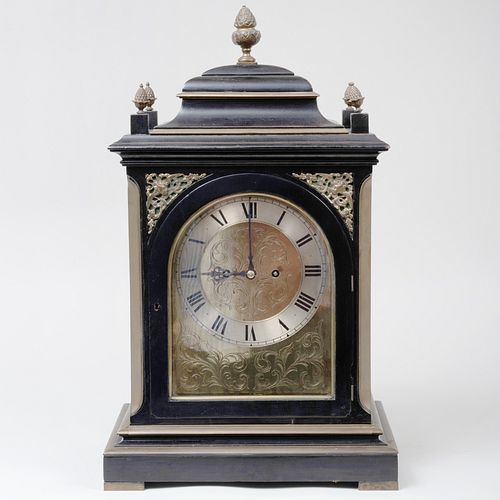 Victorian Brass Bound Ebonized Mantel Clock, John Moore & Sons 