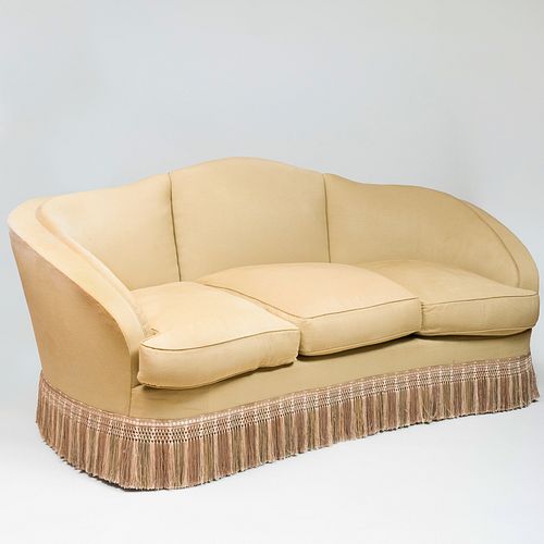 Modern Upholstered Camel Back Sofa with Fringe
