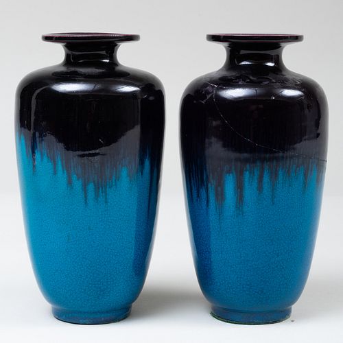 Pair of Chinese Turquoise and Aubergine Glazed Porcelain Vases