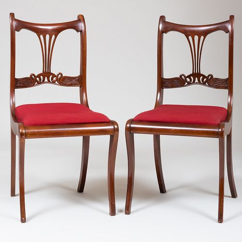 Pair of Regency Style Carved Mahogany Side Chairs