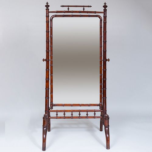 Faux Bamboo Stained Wood Cheval Mirror