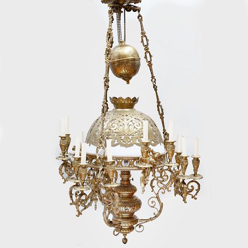 Napoleon III Gilt-Bronze, Metal and Glass Fifteen Light Chandelier