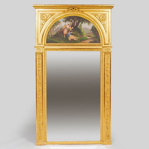 Louis XVI Style Painted and Giltwood Trumeau Mirror