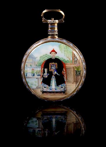 An Exceptional Gold and Polychrome Enamel Open Face Pocket Watch Made For the Chinese Market WILLIAM ILBERY, EARLY 19TH CENTURY,