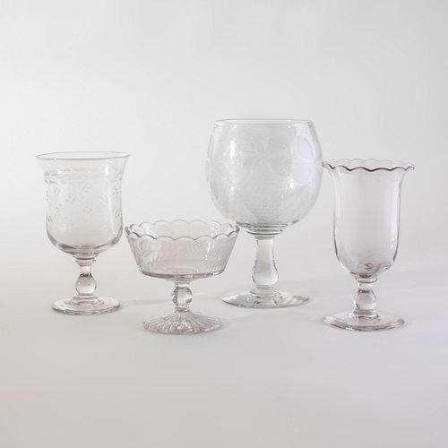 Group of Four Colorless Glass Table Articles