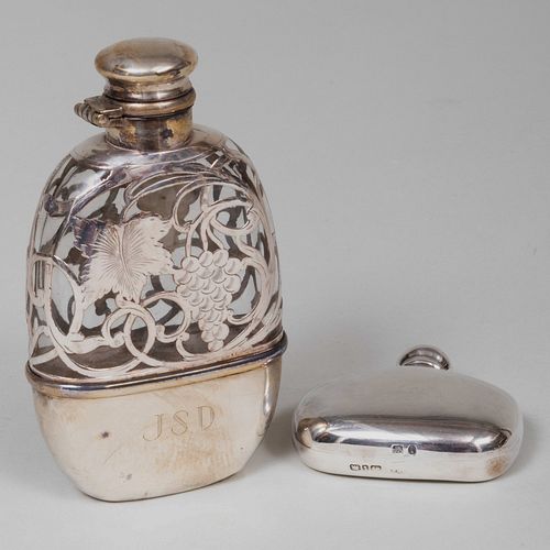 American Silver Overlay and Glass Flask and an English Scent Bottle 