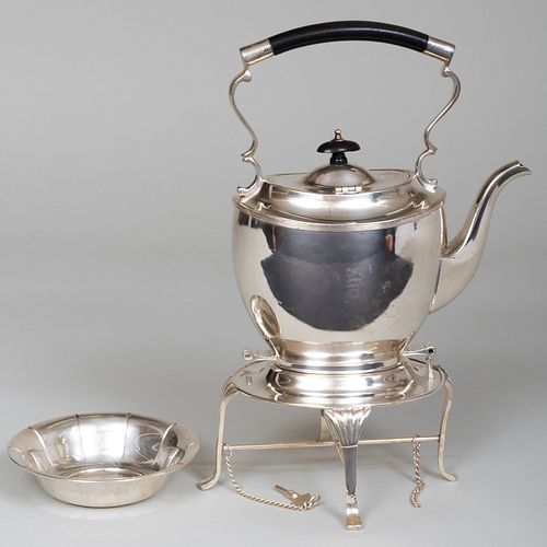 American Silver Plate Hot Water Kettle on Stand and a Silver Bowl