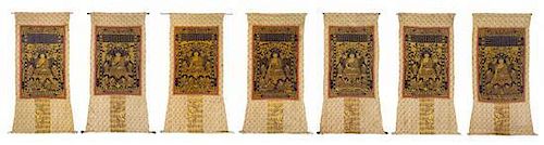 A Set of Seven Chinese Imperial Brocade Thangka QING DYNASTY Approximately 61 1/2 x 36 1/2 inches.