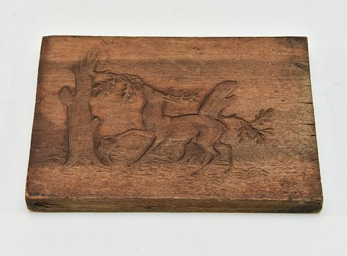 Walnut Carved Panel of Stag