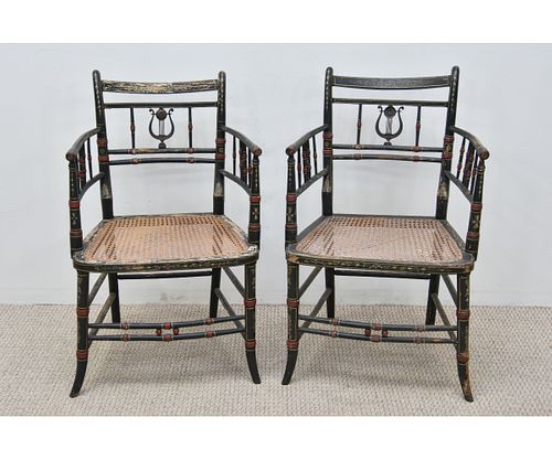 Pair of Carved and Painted Regency Armchairs