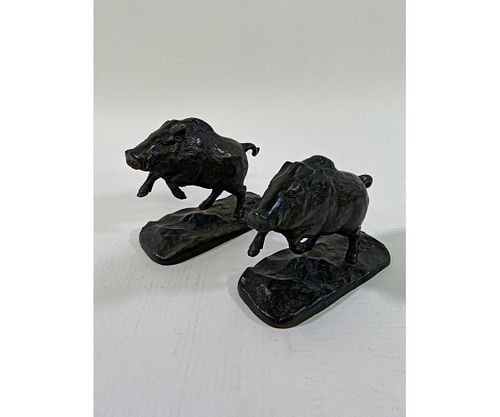 Pair of Faux Bronze Boar Bookends
