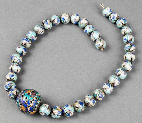 19th Century Chinese Silver Enamel Necklace