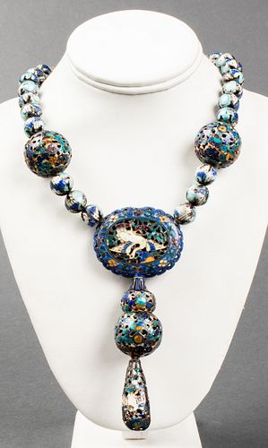 19th Century Chinese Silver & Enamel Necklace