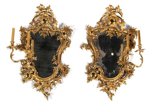 A Pair of Rococo Style Gilt-Metal Girandoles
Height 35 x width 21 3/4 inches.