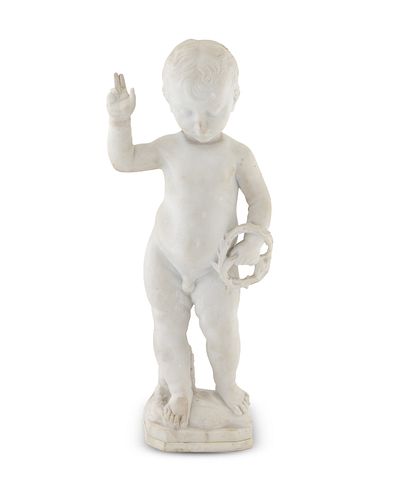 An Italian Marble Figure of the Infant Christ
Height 23 1/4 x width 11 1/4 x depth 4 3/4  inches.