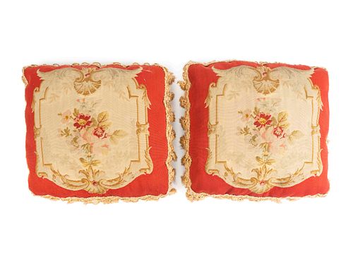 A Pair of Aubusson Tapestry Pillows
14 inches square.