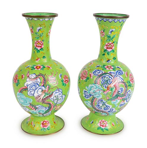 A Pair of Chinese Canton Enamel Vases
Height 10 inches.