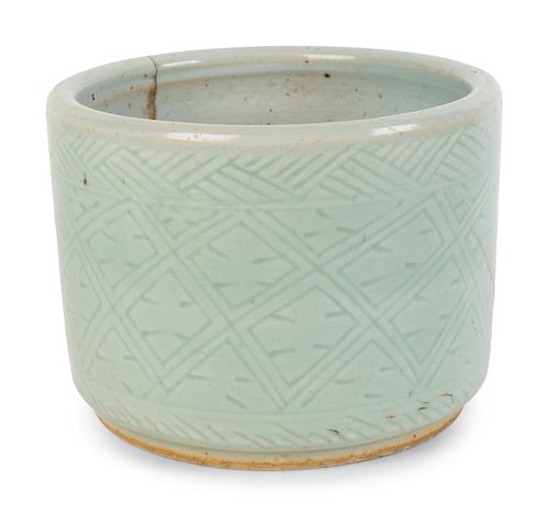 A Chinese Celadon-Glazed Porcelain Censer
Height 5 x diameter 7 inches.