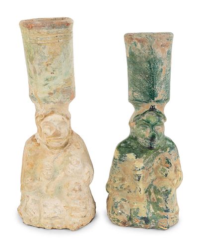 Two Chinese Glazed Terracotta Figural Lampstands
Height of taller 11 inches.