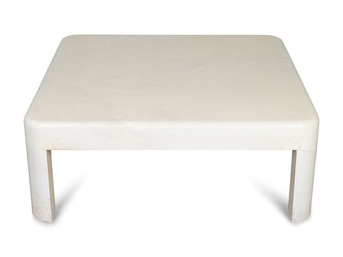 A Karl Springer Lacquered Goatskin Coffee Table
Height 16 x length 42 x depth 42 inches.