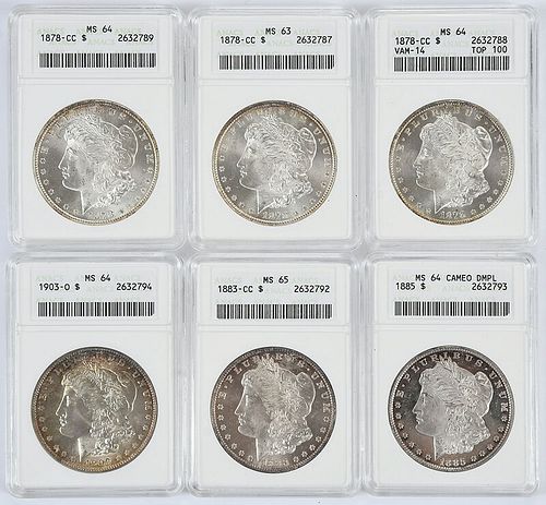 Six Morgan Silver Dollars 