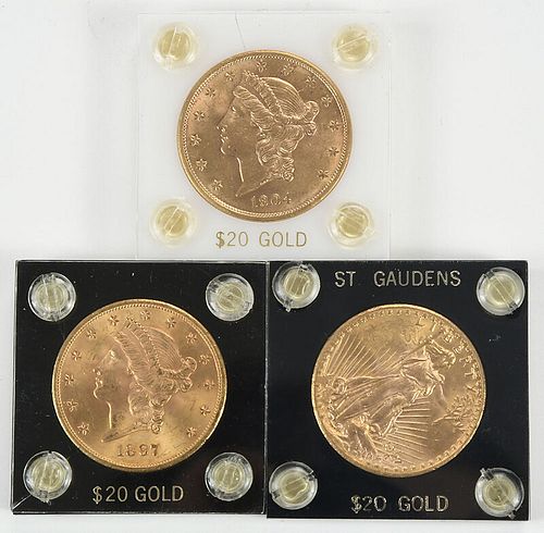 Three $20 Gold Coins 