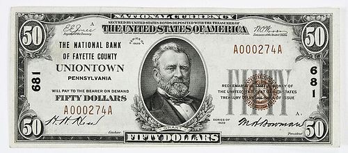 1929 $50 NB Fayette County Uniontown, PA