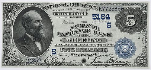 1882 $5 National Exchange Bank Wheeling, WV