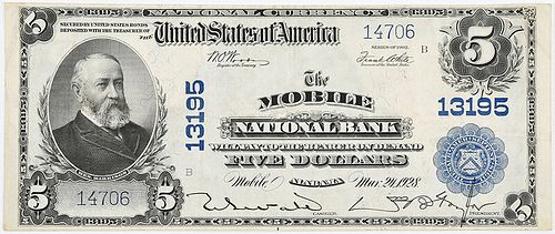 1902 $5 Mobile National Bank, Alabama 