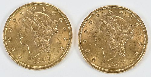 Two Liberty Head $20 Gold Coins 