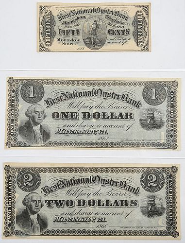 Three First National Oyster Bank Notes 