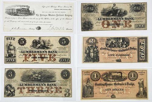 Six Iowa Obsolete Bank Notes