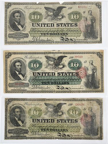 Three Early $10 Legal Tender Notes 
