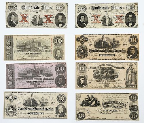 Group of Confederate $10 Notes 