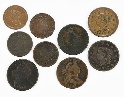 Nine Assorted Copper Coins