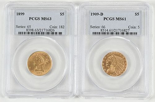 Two $5 Gold Coins
