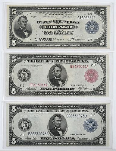 Group of Three $5 Notes 