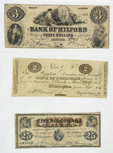 Three Delaware Obsolete Bank Notes