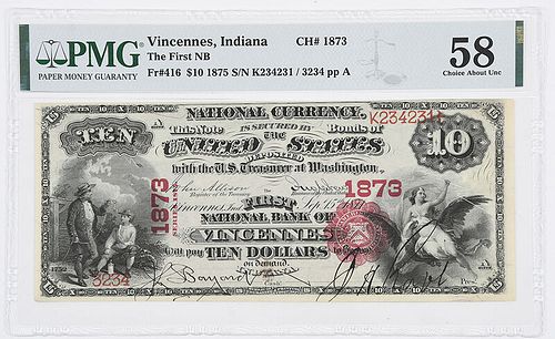 1875 $10 First NB Vincennes, IN