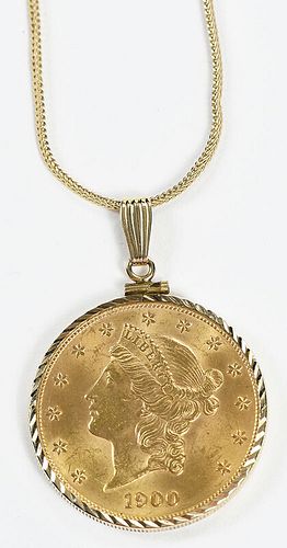 Liberty Head $20 Gold Coin on Chain 