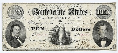 1861 $10 Confederate Note T-25