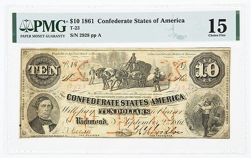 1861 $10 Confederate Note T-23
