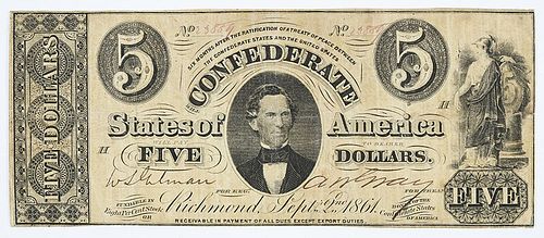 1861 $5 Confederate Note T-34