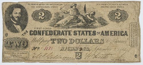 1861 $2 Confederate Note T-38