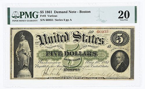 1861 $5 Boston Demand Note